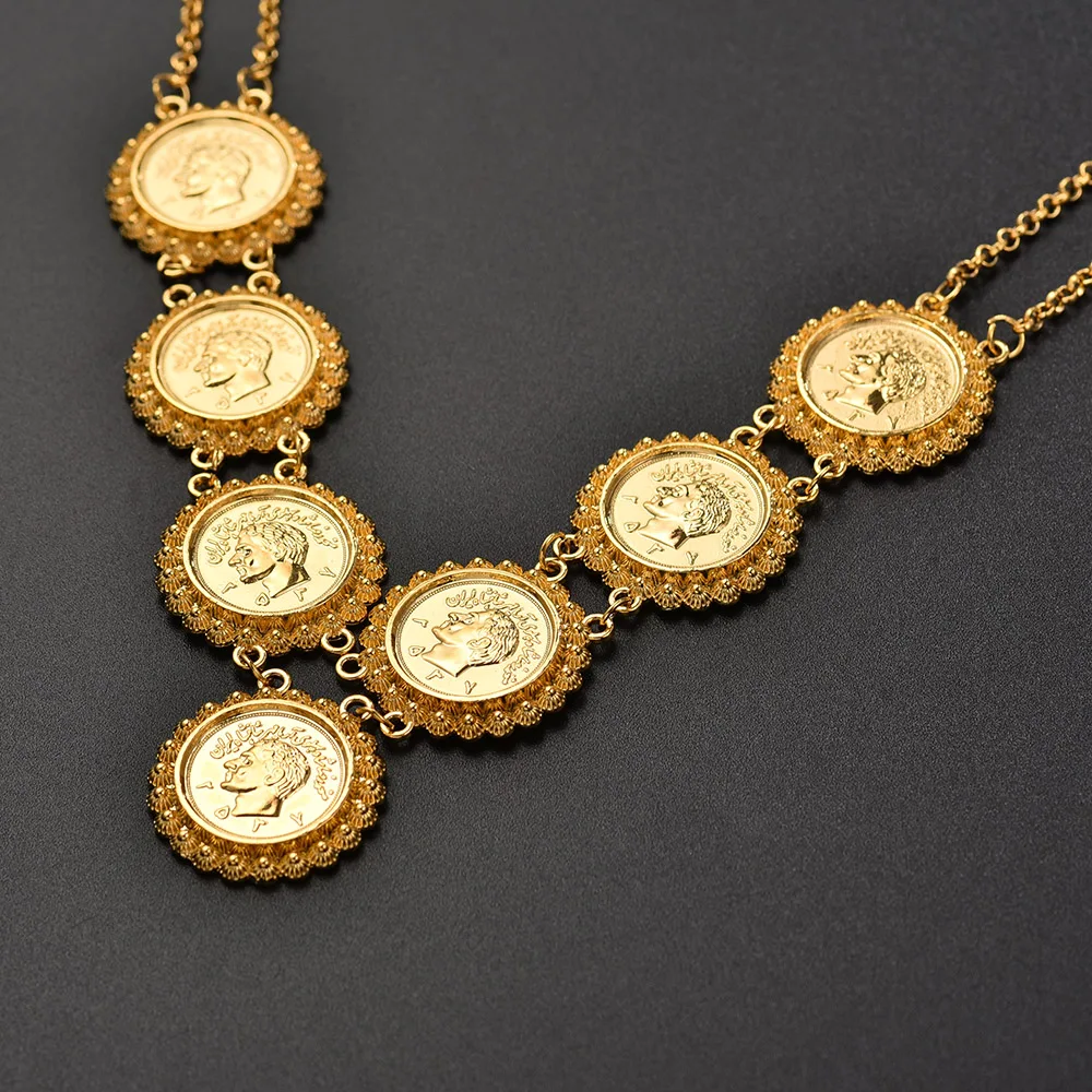 Новое мусульманское ожерелье Аллаха с арабскими монетами для женщин золотистого