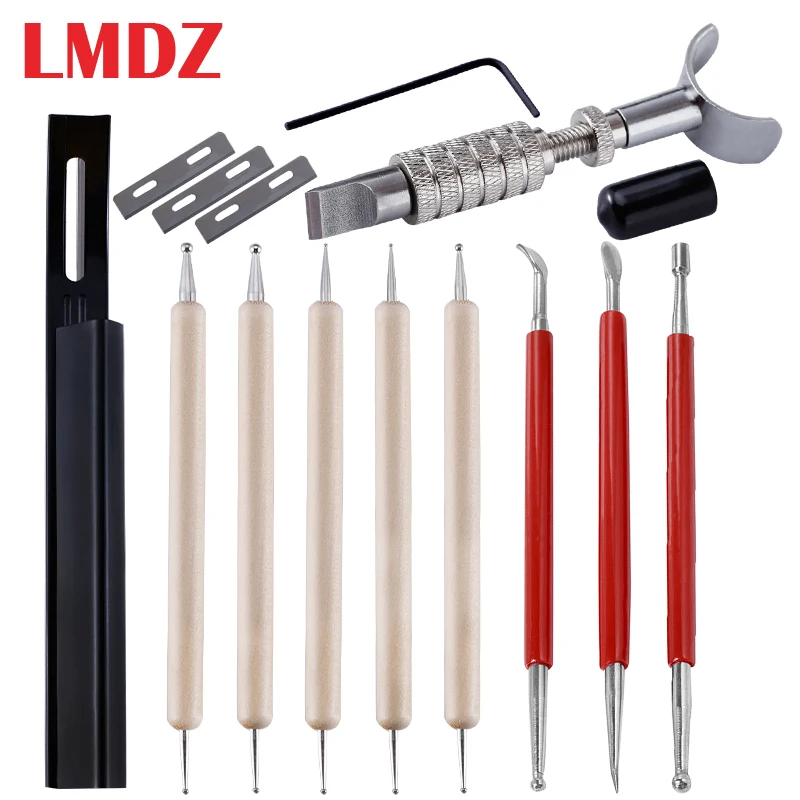 

LMDZ LMDZ 10Pcs Set Leather Carving Tool Set DIY Swivel Knife Beveler Skiver+3Blades & Leather Craft Modelling Point Pen