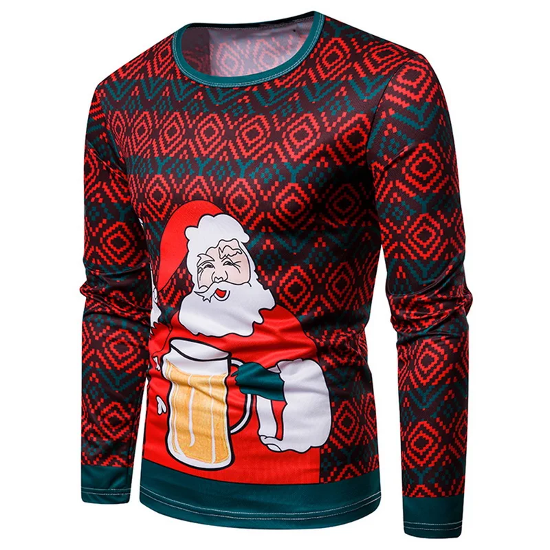 Christmas Tree Print Men Tshirt O Neck long Sleeve Tee Top Casual Hip Hop 3D Tee Shirt Camisetas Hombre Party Funny T Shirts