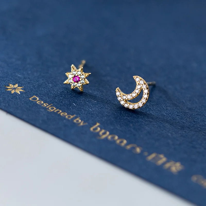 Trustdavis 100% Серебро 925 пробы Асимметричная Луна Звезда ослепительный Белый Розовый