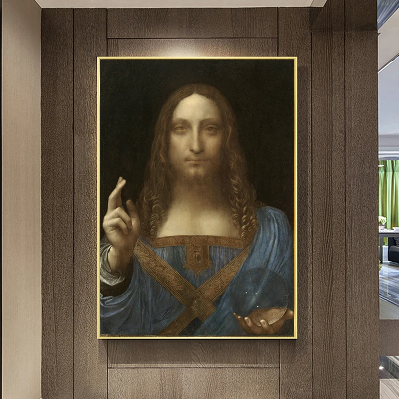 

Salvator Mundi Canvas Paintings Reproductions By Leonardo Da Vinci Famous Wall Art Home Decorative Canvas Prints for Living Room