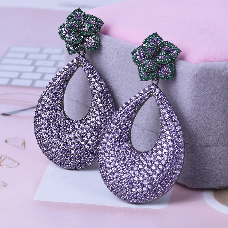 Женские серьги с кубическим цирконием модные капельки в цветочек для свадебного