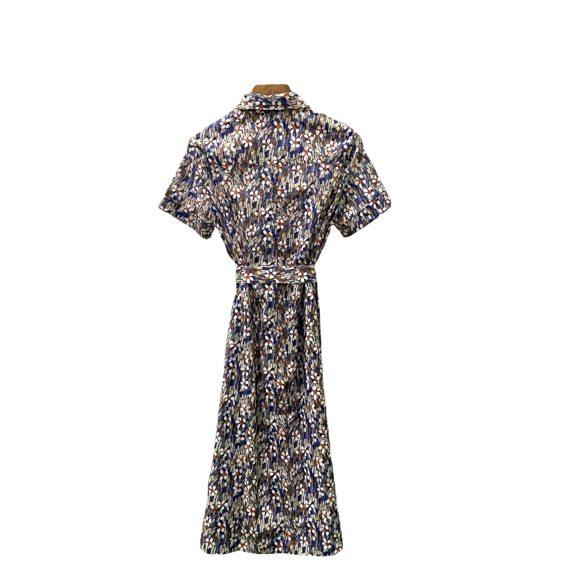 

2021 spring and summer new pure yuan IC shirt collar cotton printed single breasted dress versatile shirt collar dress