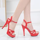 Брендовая обувь женские сандалии из лакированной кожи с завязками, 8 цветов сандалии для прогулок и стриптиза модельные сандалии на высоком каблуке 13 см