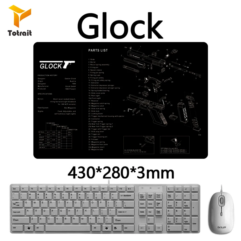 

TOtrait Gun Cleaning Rubber Mat With Parts Diagram Instructions Armorers Bench Mat Mouse Pad for Glock 1911 Beretta 92 HK USP