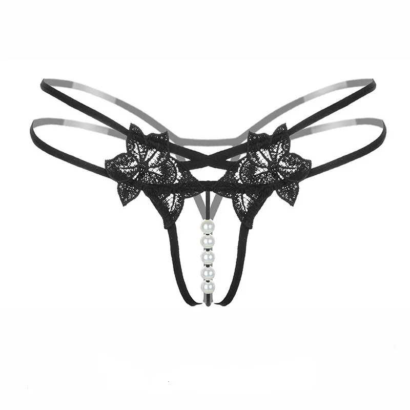 

Open Crotch Embroidery Printed Fabric Erotic Underwear Pearl Panties Sexy Lingerie Transparent Briefs Women See Through Thong