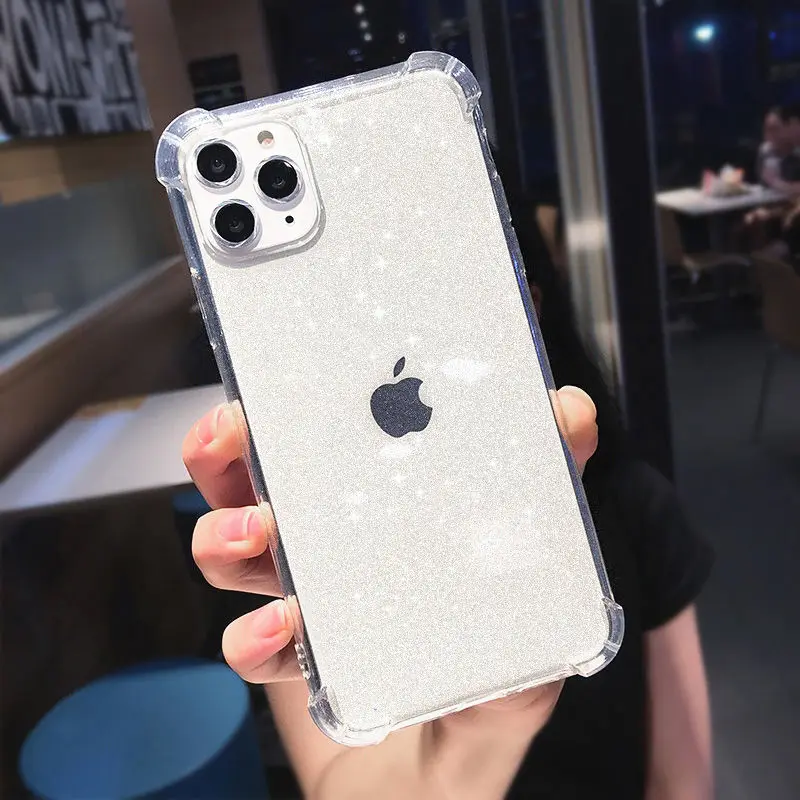 Блестящий прозрачный противоударный чехол для телефона iPhone 12 11Pro Max X XR XS 8 7 6 6S Plus SE2