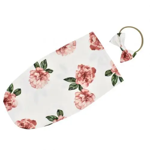 White Big Flowers 2 шт./компл. мягкие спальные мешки+ лента для волос с принтом для ребенка, спальный мешок Одеяло повязка на голову для детей от 0 до 2 м подарка на празднование в честь будущего рождения ребенка фон для фотосъемки - Цвет: White Big Flowers