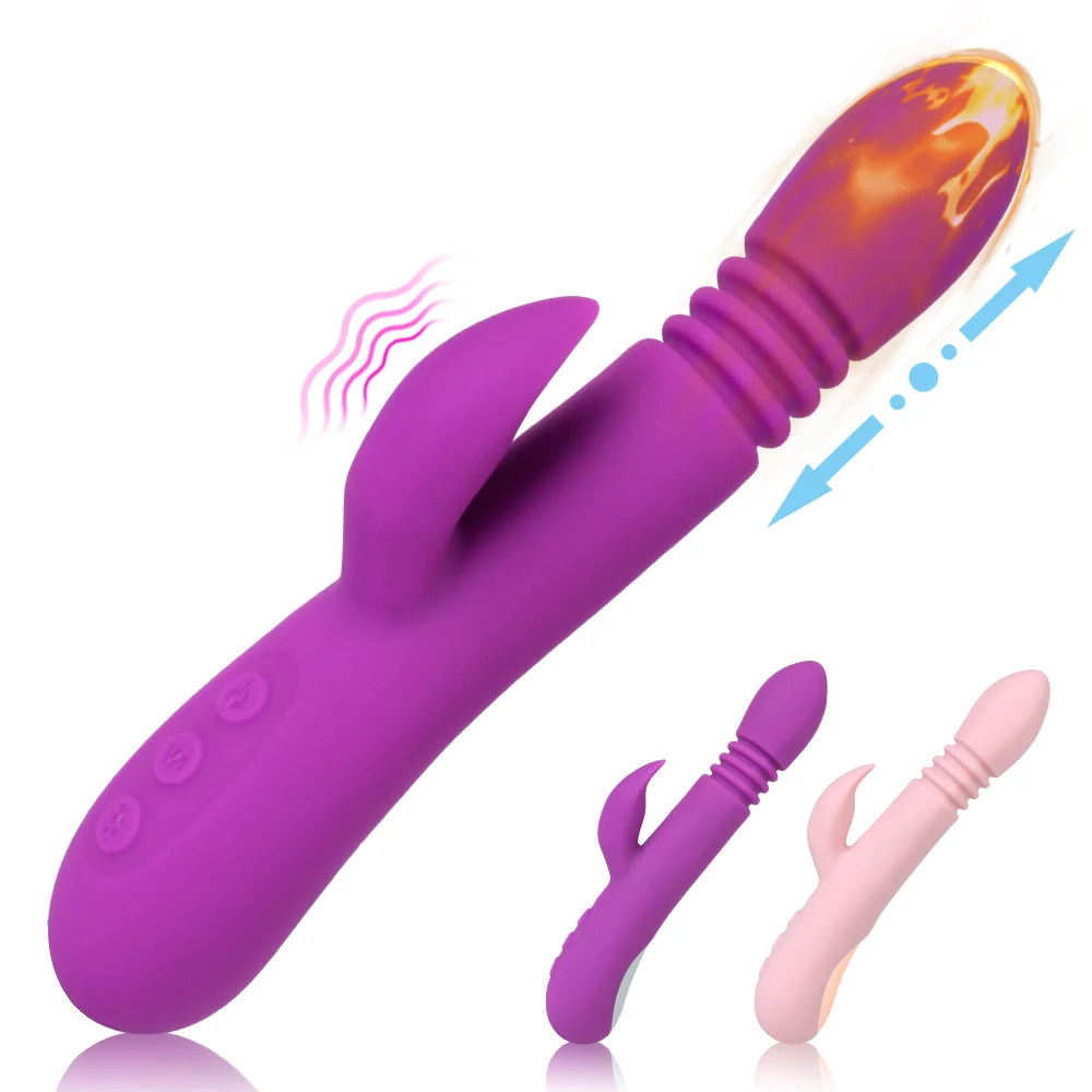 

G Spot Vagina Massager Female Masturbation Dual Vagina Clitoris Stimulate Heating Telescopic Dildo Vibrator Sex Toys for Women