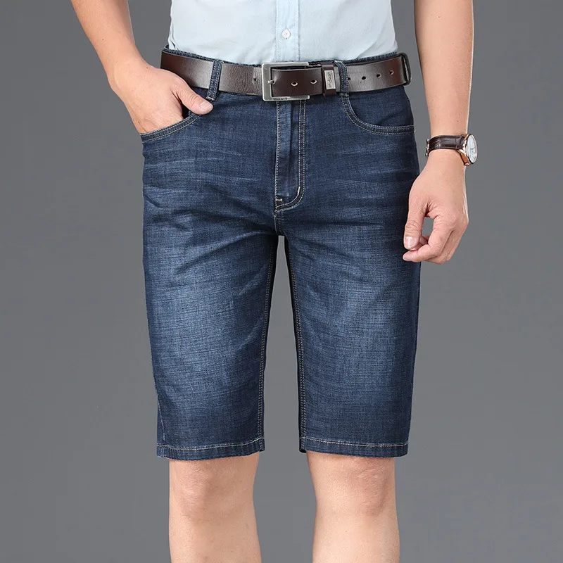

New denim shorts men's summer Capris business middle-aged and elderly leisure elastic straight fit pants Dad