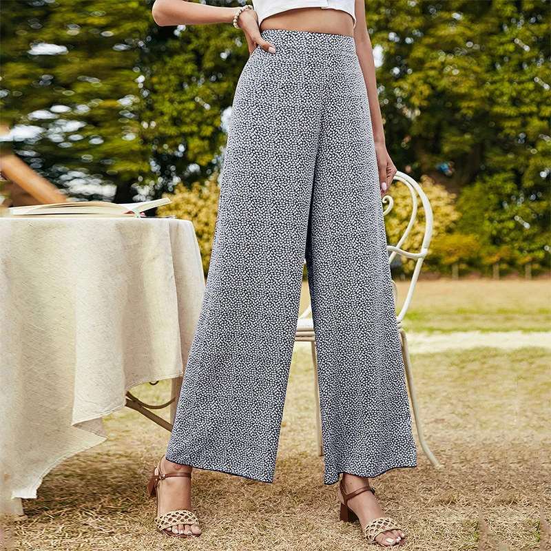 

2021 summer new wide-leg flared casual trousers women's navy blue high-waisted slim fashion all-match