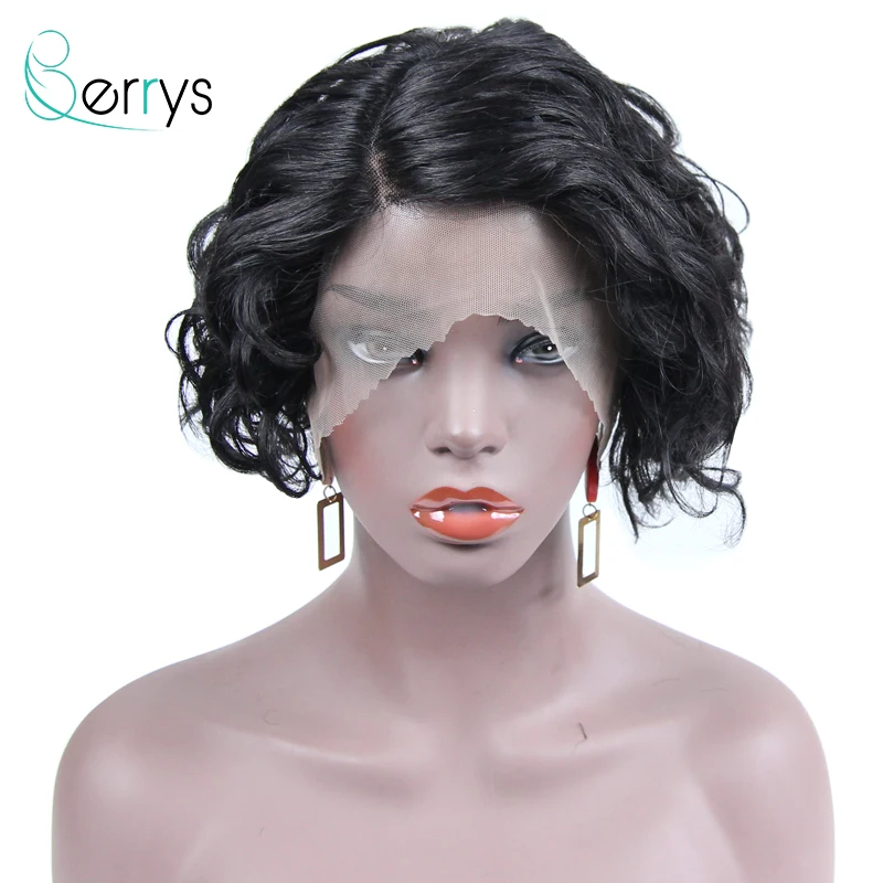 Berrys Pixie Cut Lace Part Wigs Preplucked Blunt Bob Front Short Human Hair Wavy J/T Glueless | Шиньоны и парики