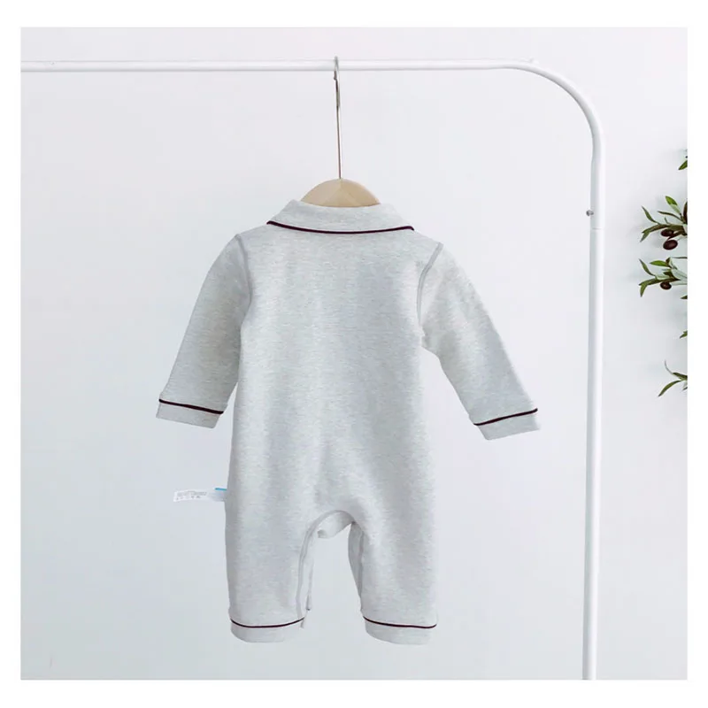 

3-24M Baby Boys Clothes Kids Single-breasted Lapel Cotton Soft Jumpsuit Infant Spring and Autumn Long Sleeve Solid Color Romper