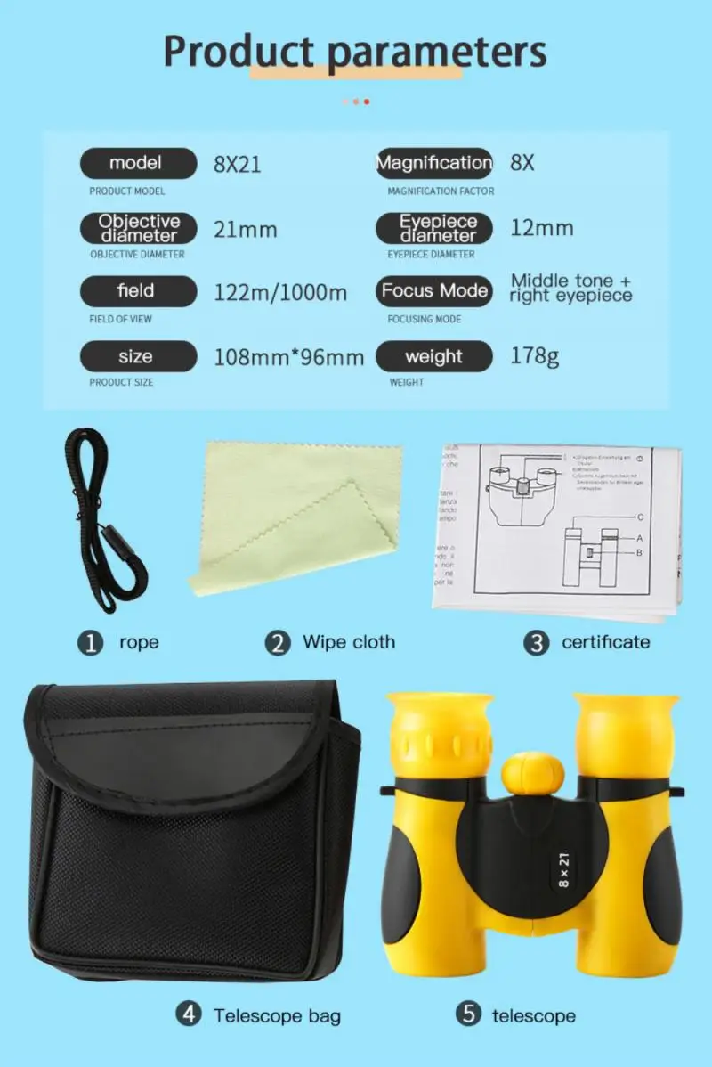 

HD Powerful Binoculars 8x21Long Range Folding Mini Children Binoculars Optics For Hunting Sports Outdoor Camping Travel