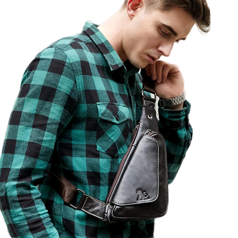 Мужская нагрудная сумка из натуральной кожи с молнией |