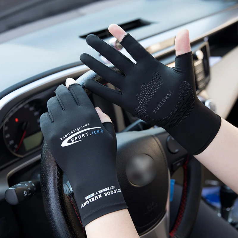 

Summer Men's Sunscreen Gloves Women's Fishing Ice Silk Half Finger Anti Ultraviolet Driving Outdoor Sports Outdoor Driving Glove