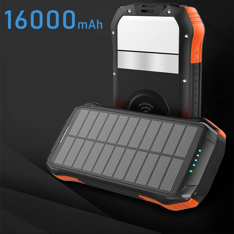 

16000mAh Solar Power Bank 10W Fast Qi Wireless Charger Powerbank for iPhone Xiaomi Samsung Portable External Battery Poverbank