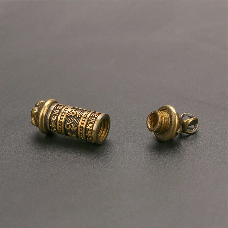 

Pendant Jewelry Medicine Keychains Case box Brass Buddha GuanYin Sutra Cylinder