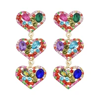 exaggerated love heart crystal drop earrings for women female big 3 layers rhinestone earrings valentines day jewelry gift