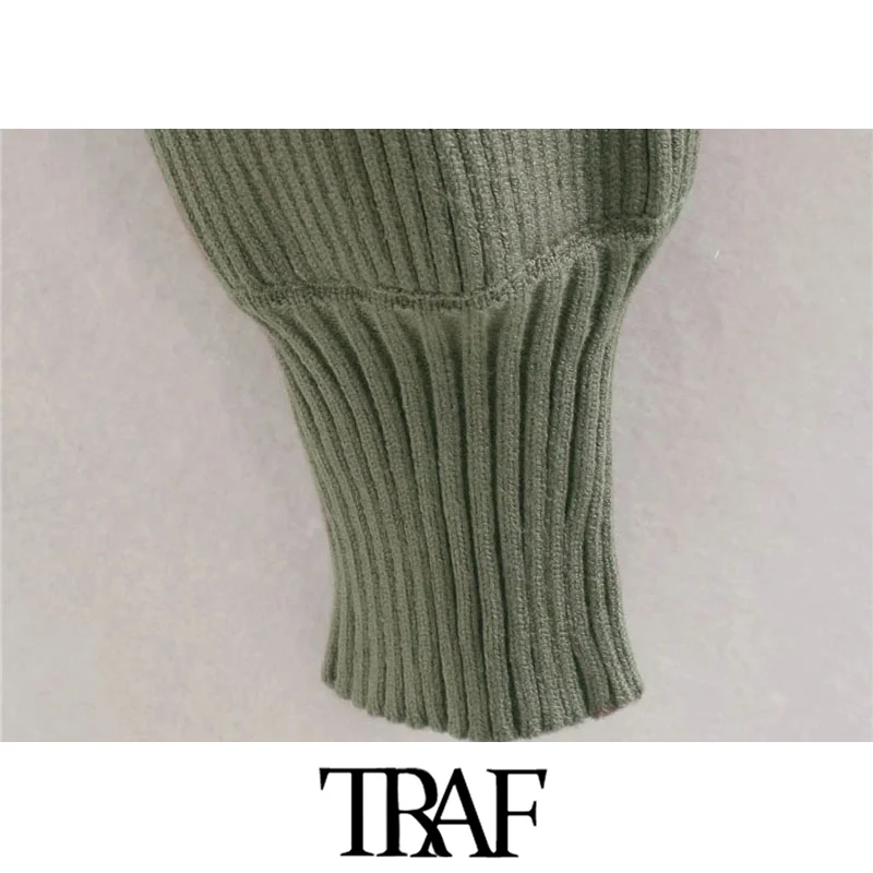 Женский укороченный вязаный кардиган TRAF винтажный Укороченный с длинным рукавом