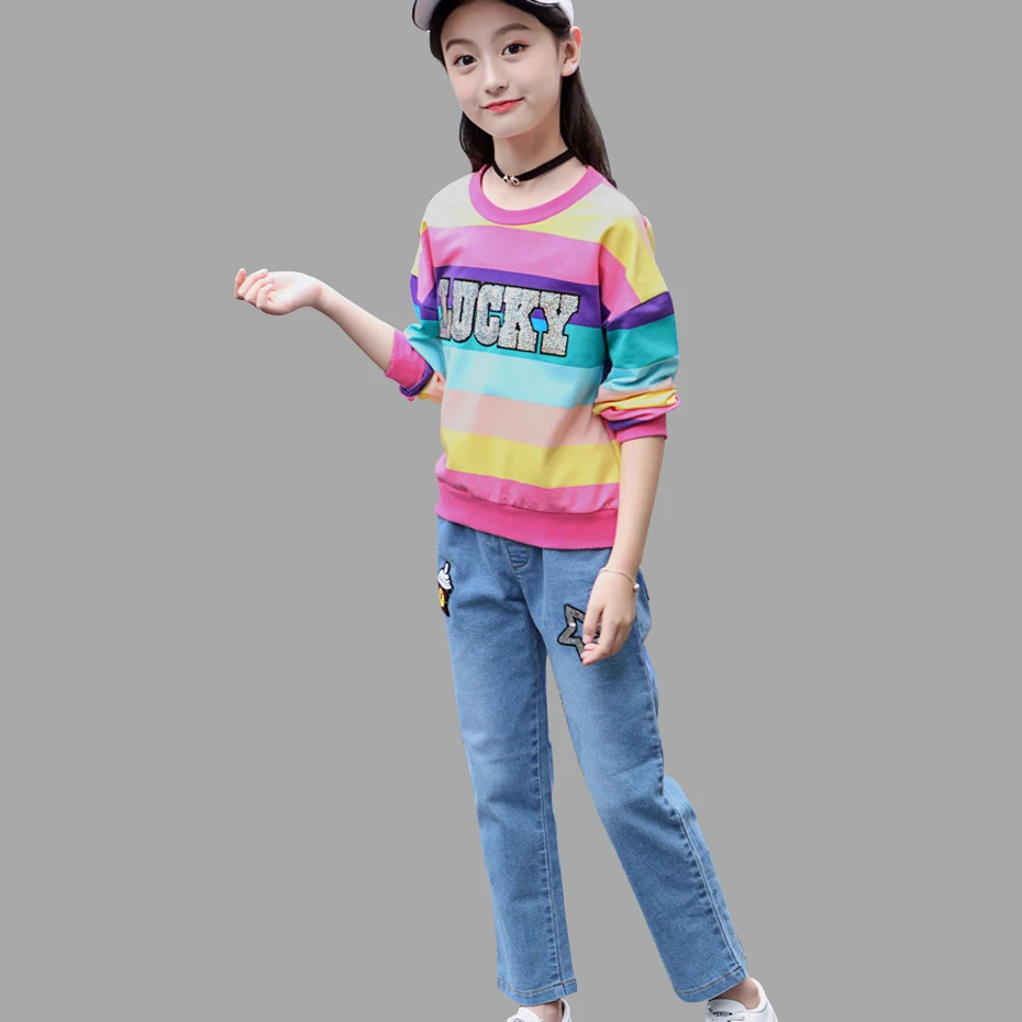 Одежда для подростков девочек свитер в полоску с изображением героев из