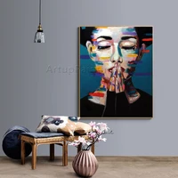 hand painted palette knife portrait girl face oil canvas painting character figure wall art picture for living room home decor