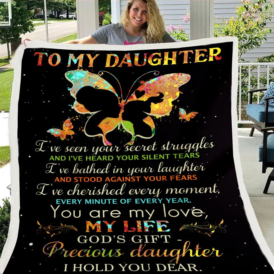 

Digital Printing Cartoon Lamb Flannel To My Daughter Wife Son Dad Letter Blanket On Bed soft Couch Nap Throw Blanket Home Textil