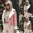 Женская замшевая куртка с лацканами и пряжкой, крутая куртка из искусственной овечьей шерсти, мотоциклетные куртки, флисовые мохнатые теплые укороченные куртки, пальто, Новинка