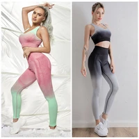 women yoga set gym clothing seamless gradient leggings sport bra workout clothing high waist yoga fitness set running sportswear
