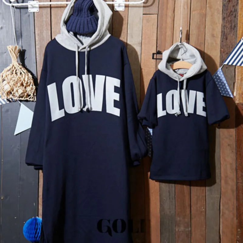 

Parent Child Clothing Autumn Winter 2021 New Korean Boys and Girls Long Style Big Letter Hoodies Loose Casual Hoodies Dress