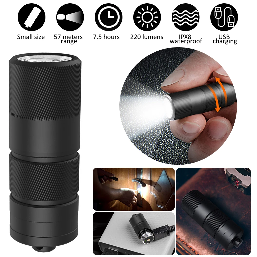 

Mini USB Direct Charge LED Flashlight Portable Keychain Torch IPX8 Waterproof 10180 Battery Lighting Outdoor Emergency Light