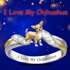 Кольцо женское из серебра 925 пробы, с бриллиантами, в виде милой собаки, Я люблю свою Чихуахуа, 18 карат, золото, Ши-тцу, Подарок на юбилей