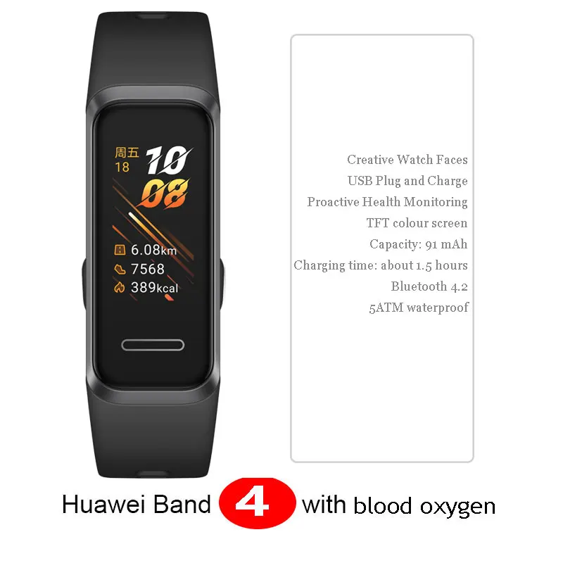 Band 4 Black Huawei группа 4/3/Redmi 3 PRO браслет Samrt сердечного ритма фитнес-трекер Шагомер Водонепроницаемый gps монитор - Цвет: Band 4 Black