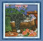 Наборы для вышивки крестиком, Спящая кошка 2, DMC 14CT 11CT, наборы для рукоделия, домашний декор