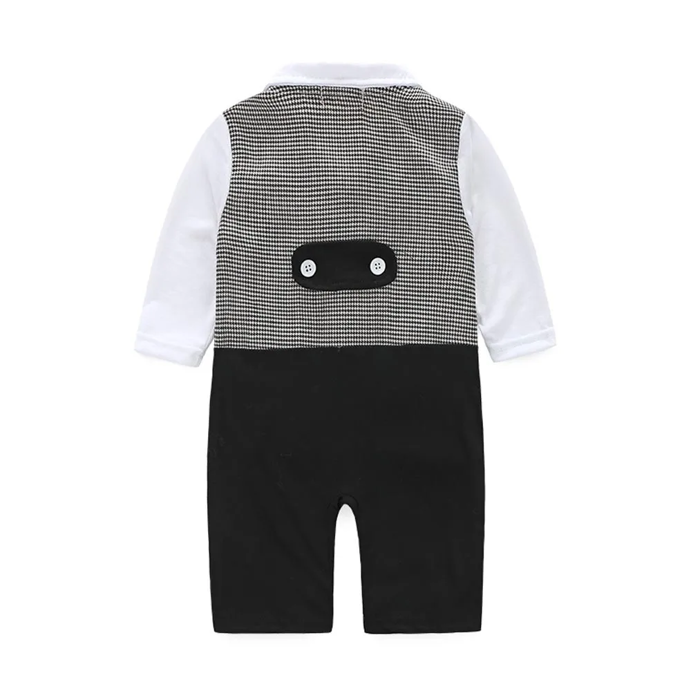 Handsome Baby Boy Formal Party Long Sleeve Romper Christening Wedding Tuxedo Waistcoat Bow Tie Suit Kids Child Clothing 0-24M |
