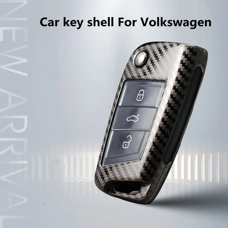 

Carbon Fiber Style Car Key Case Cover Protector Fob Zinc Alloy Car Key Shell For VW Volkswagen Golf 7 MK7 Tiguan MK2 For Skoda