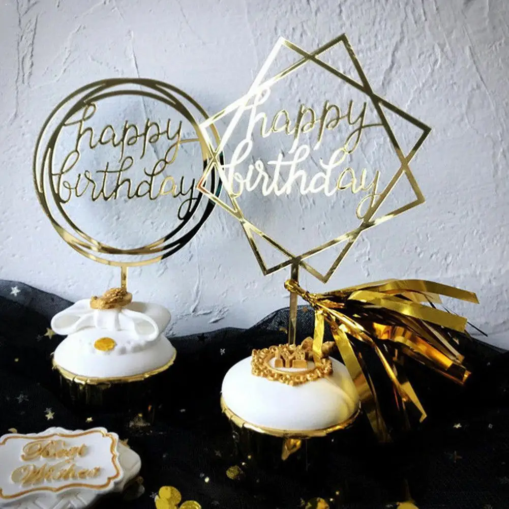 

Lovely Gifts Happy Birthday Cake Topper Acrylic Letter Gold Cake Supplies Flag Dessert Top Party For Birthday Decoration U3K7