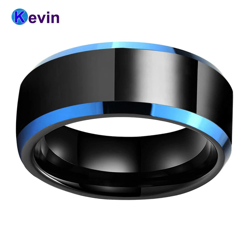 Black Blue Tungsten Carbide Ring Wedding Band For Men Women Bevel Edges And High Polished Finish | Украшения и аксессуары