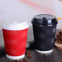 50pcs disposable milk tea cup double thick corrugated anti scalding paper cup party favor coffee drink packaging cup with lid