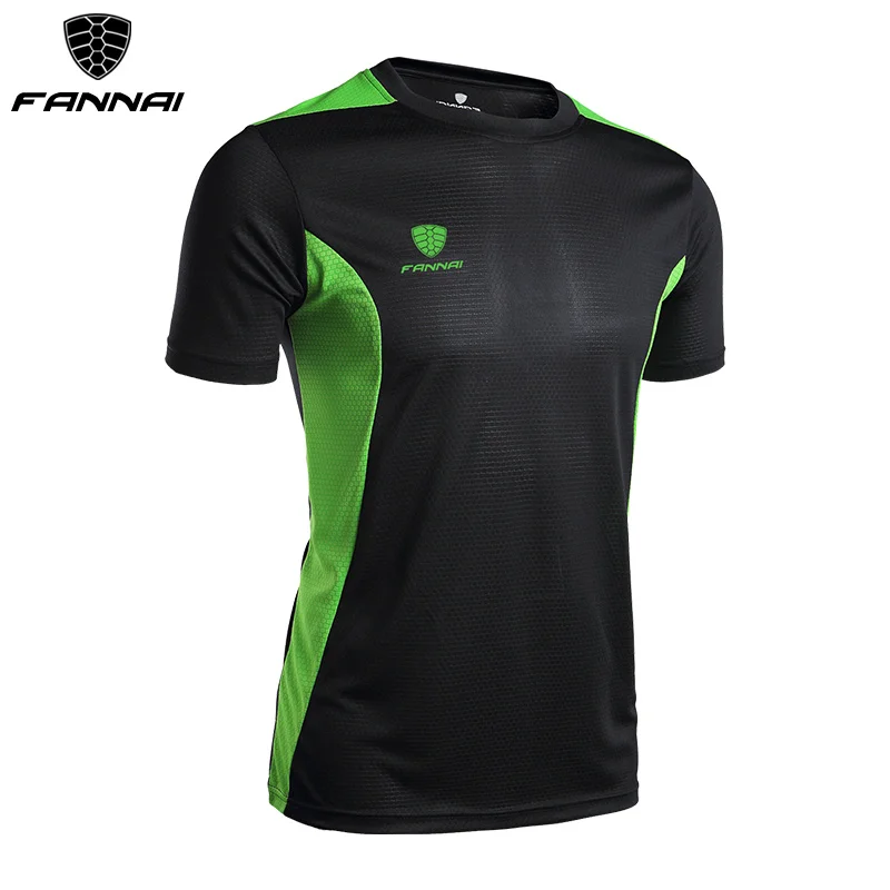 FN024Black FANNAI Мужская футболка, спортивные топы, футболки, быстросохнущая футболка для фитнеса, спортзала, мужские футболки для бега, Майки с коротким рукавом, спортивная одежда для тренировок - Цвет: FN024Black