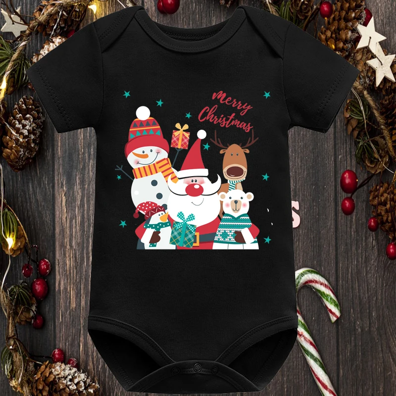 

Newborn Baby Fashion Black Toddler Romper Christmas Graphic Print Boy Girl Jumpsuit Short Sleeve Bodysuit