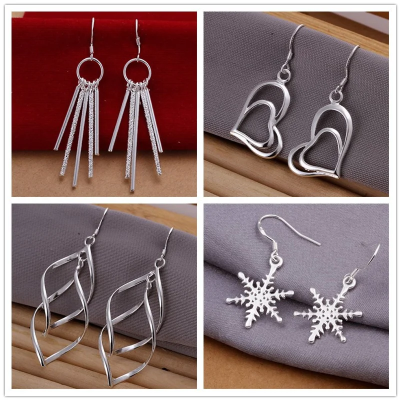 

wholesale 4 pair set 925 Silver Plated HOOP Earrings Set For Women Girls Fashion wedding Earrings Boucle d'oreille Femme Gifts