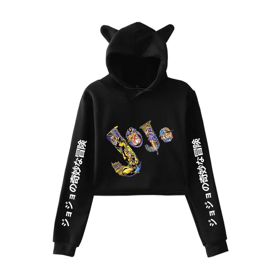 

Comic JOJO Cropped Hoodies Men/Women Sweatshirt New Fashion Cat Ear Hooded Harajuku Hip Hop Croptop Hoodie JOJO Cartoon Pullover