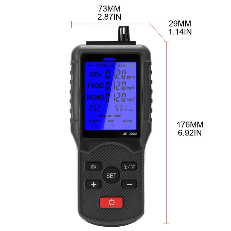 

LCD Temperature Humidity Multifunctional Air Quality Tester CO2 TVOC Meter 11UA