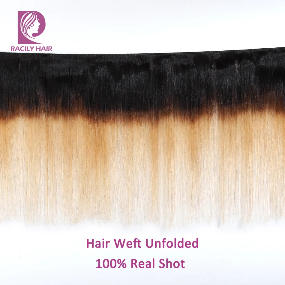 Racily Hair T1B/27, перуанские прямые волосы, пряди с закрытием, блонд, Омбре, Remy, человеческие вплетаемые волосы, 3/4 пряди на шнуровке