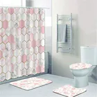 Набор мраморных занавесок для душа 4 шт., розовые, золотые, розовые и серые, s-образные геометрические шестиугольные коврики для ванной комнаты, коврики для туалета, домашний декор