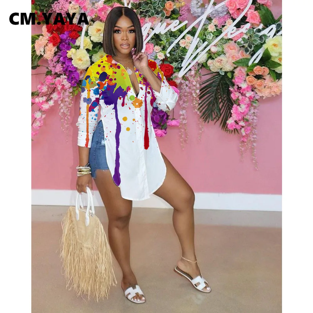 Рубашка женская летняя однобортная с градиентным принтом и длинным рукавом |