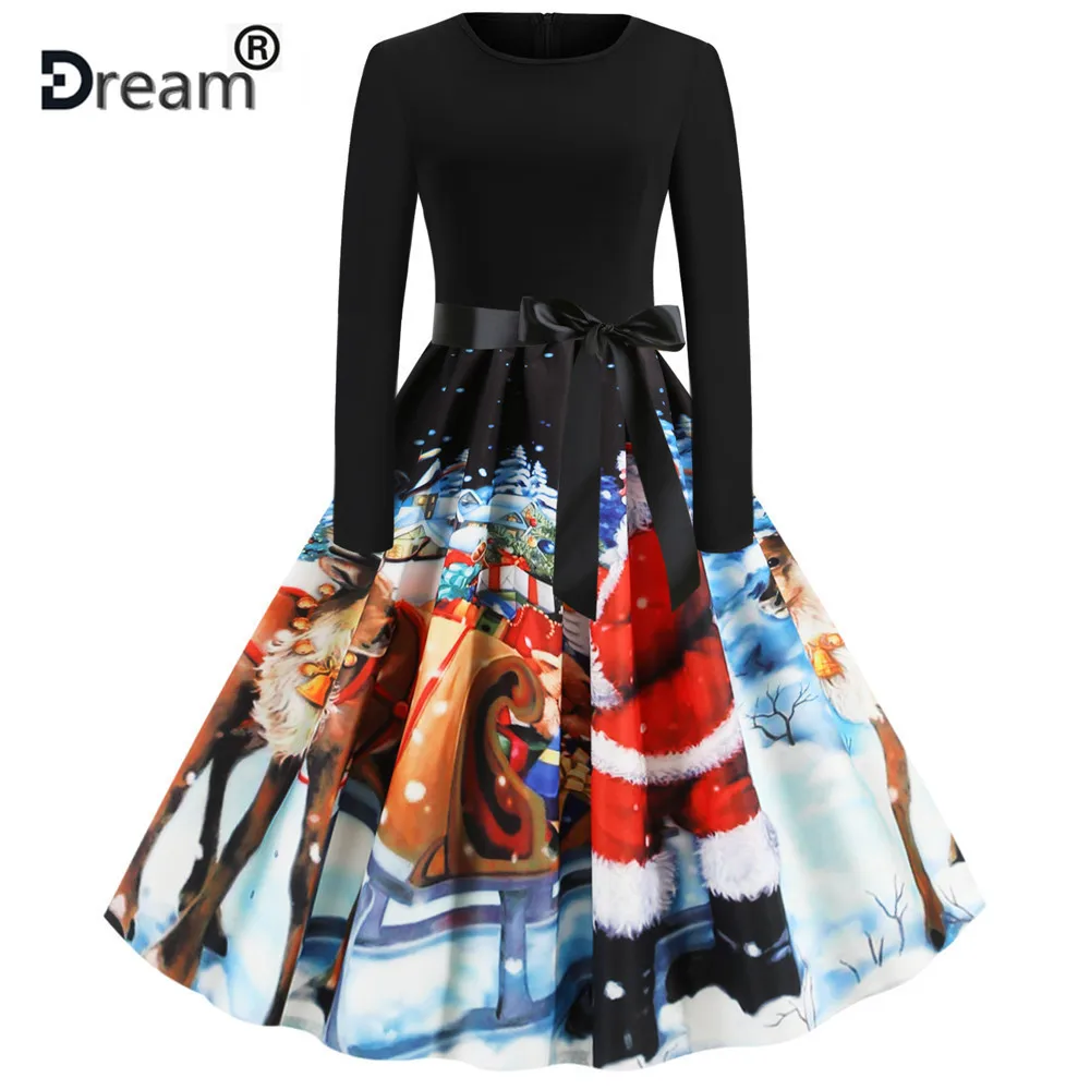 Женское платье с длинным рукавом junxi WAN черно-белое Повседневное круглым вырезом