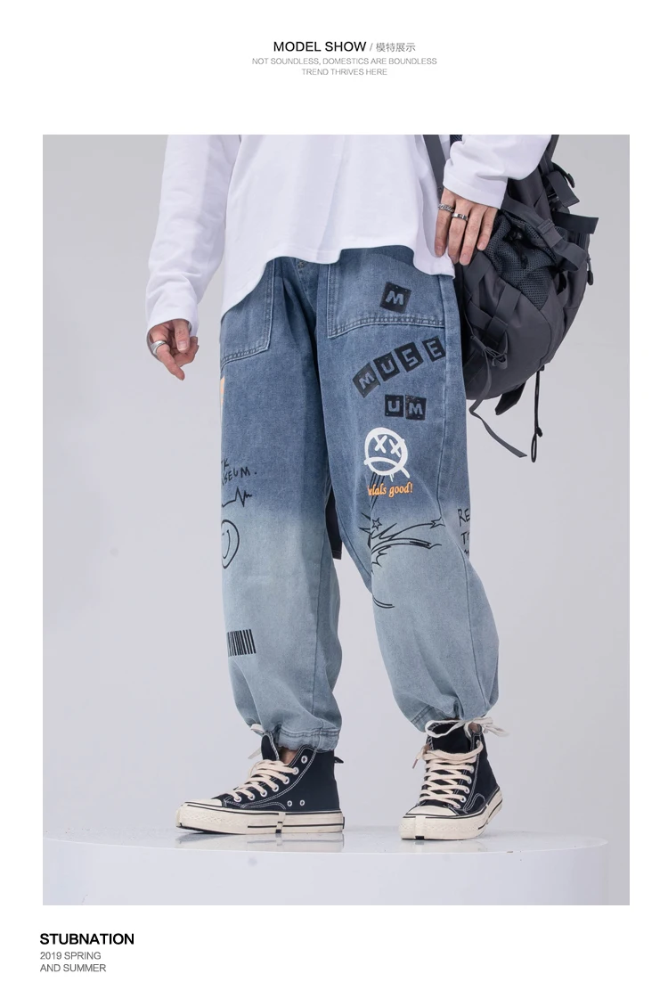 

Graffiti Smile Face Tie Dye Denim Harem Pants Streetwear Hip Hop Casual Baggy Jeans Harajuku Fashion Joggers Trousers