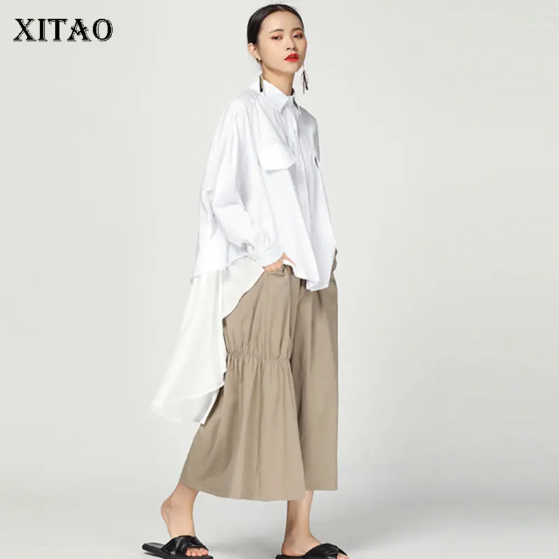 

Женская Длинная блузка в Корейском стиле [XITAO], черная однотонная блузка с отложным воротником и длинными рукавами, на пуговицах, WBB2959, весна-...